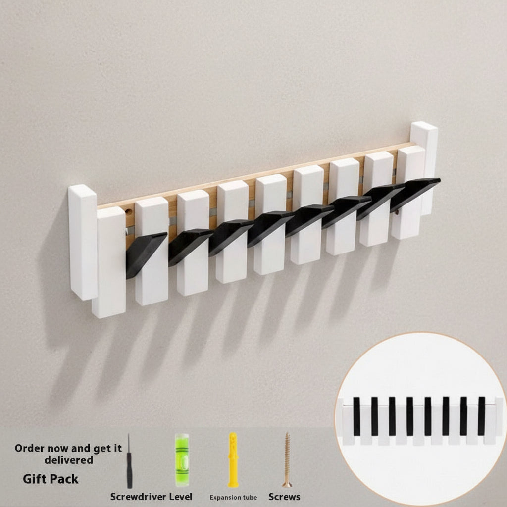 Nordischer Wandhaken aus Massivholz – Boho-Garderobenleiste in Natur, Walnuss oder Schwarz-Weiß