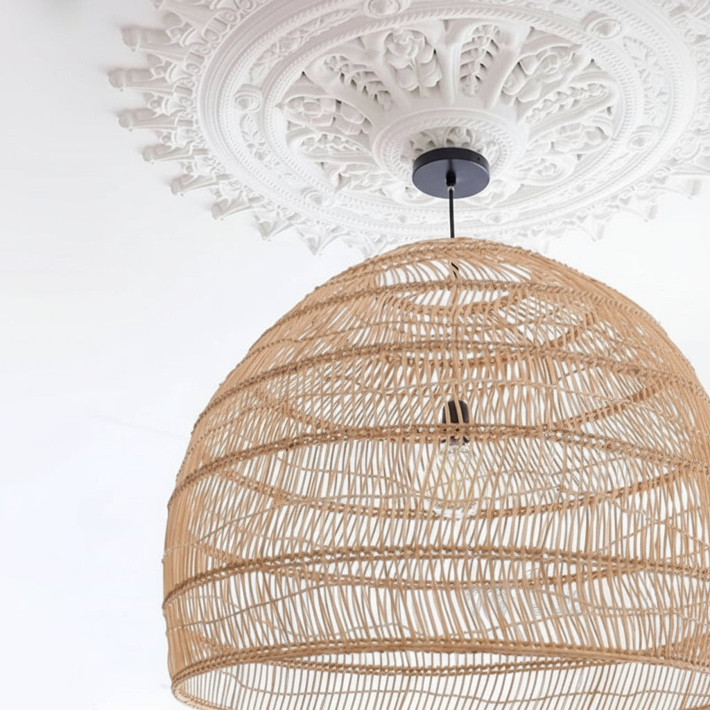 Boho Rattan Hängeleuchte „Luméa“ – Handgeflochtene Designer-Lampe aus Naturrattan