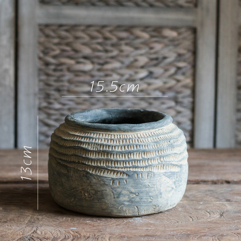 Zementvase „Ardena“ – Handgefertigte Retro-Bodenvase im Boho-National-Stil