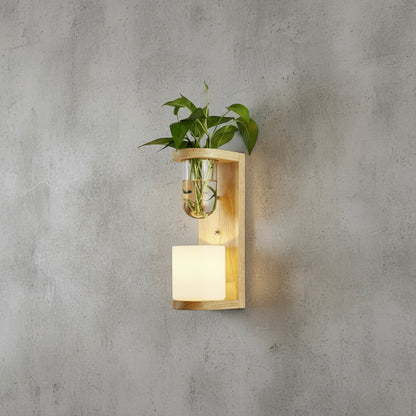 Holz-Wandlampe im Boho-Stil – Minimalistische LED-Lampe mit Glasschirm für Schlafzimmer & Wohnzimmer