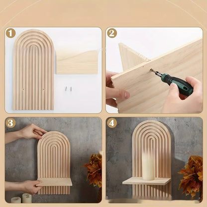 Boho Wandregal „Arco“ – Halb- & Vollrundes Holzregal aus Bambus für Deko, Kerzen & Vasen