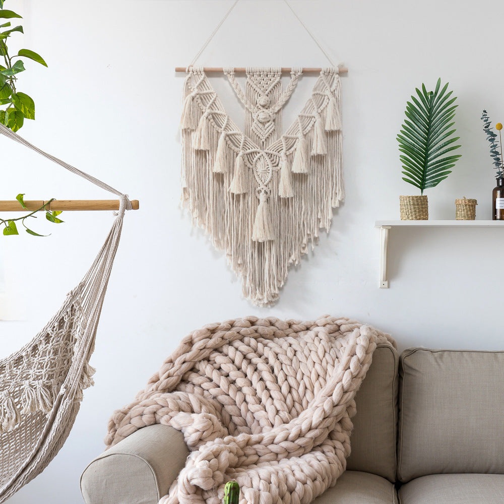 Makramee Wandbehang – Handgewebter Boho-Traumfänger aus Baumwolle (55×70 cm