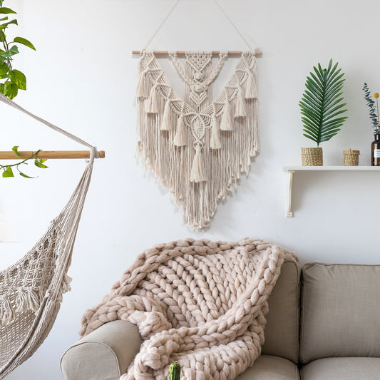 Makramee Wandbehang – Handgewebter Boho-Traumfänger aus Baumwolle (55×70 cm