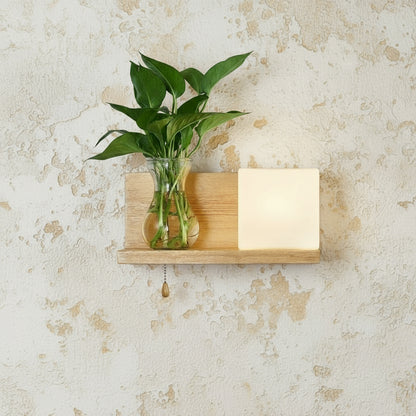 Holz-Wandlampe im Boho-Stil – Minimalistische LED-Lampe mit Glasschirm für Schlafzimmer & Wohnzimmer