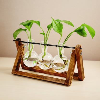 Boho Holz-Schaukel mit Glasvase – Stehende Hydroponik-Vase für Pflanzen