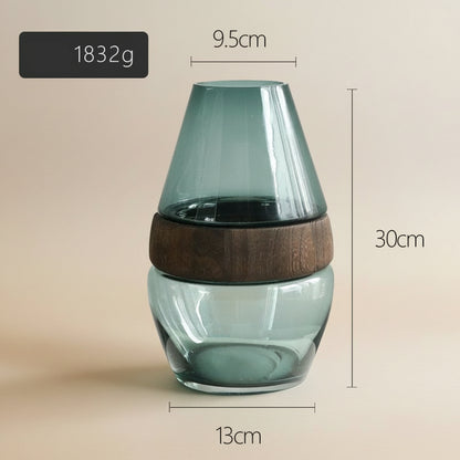 Boho Holz-Glas Vase „Log Harmony“ – Handgefertigte Naturvase aus Paulownia & Klarglas