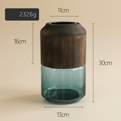 Boho Holz-Glas Vase „Log Harmony“ – Handgefertigte Naturvase aus Paulownia & Klarglas