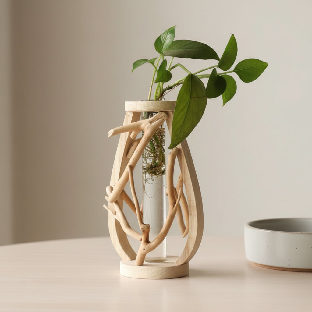 Boho Mini-Holzvase „Nature Shapes“ – Handgefertigte Tischvase aus Massivholz