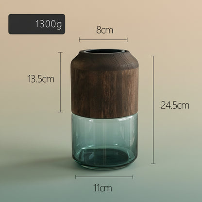 Boho Holz-Glas Vase „Log Harmony“ – Handgefertigte Naturvase aus Paulownia & Klarglas