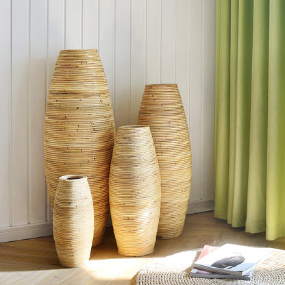 Rattan-Holzvase „Solara“ – Handgefertigte Boho Bodenvase aus Naturmaterialien