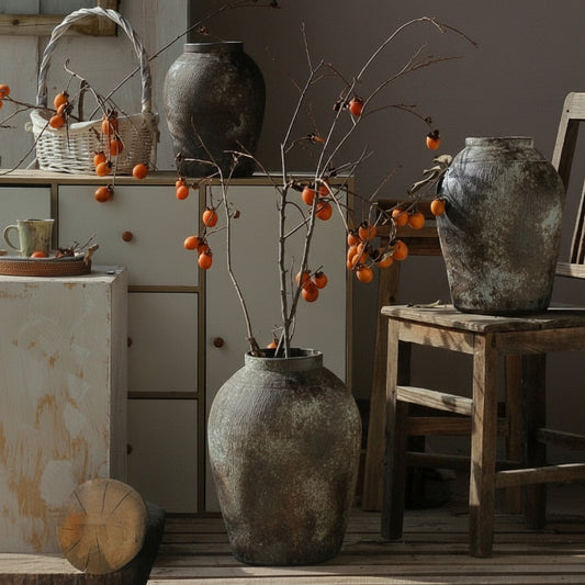Keramikvase „Rustica“ – Handgefertigte Boho-Vase im Retro-Design aus grober Keramik