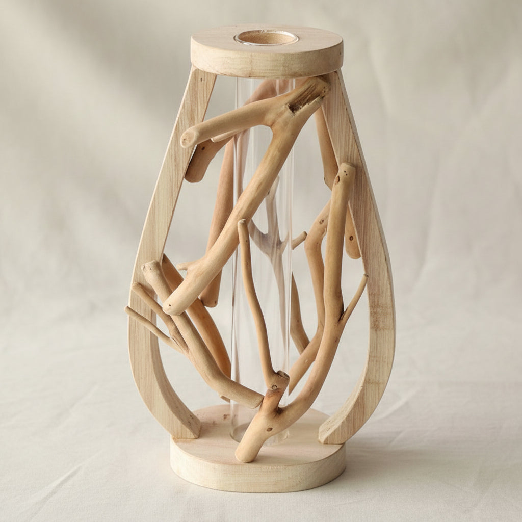 Boho Mini-Holzvase „Nature Shapes“ – Handgefertigte Tischvase aus Massivholz