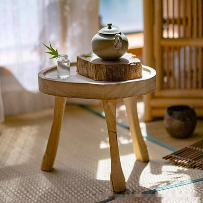 Boho Holz-Hocker „Rustic Ground“ – Massivholz Deko-Sockel & Sitzhocker