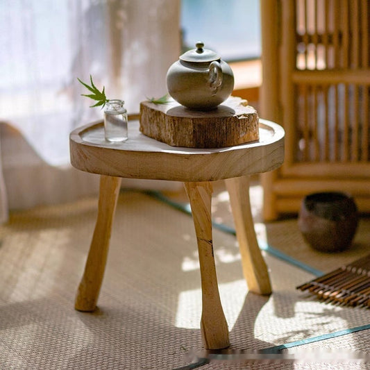 Boho Holz-Hocker „Rustic Ground“ – Massivholz Deko-Sockel & Sitzhocker