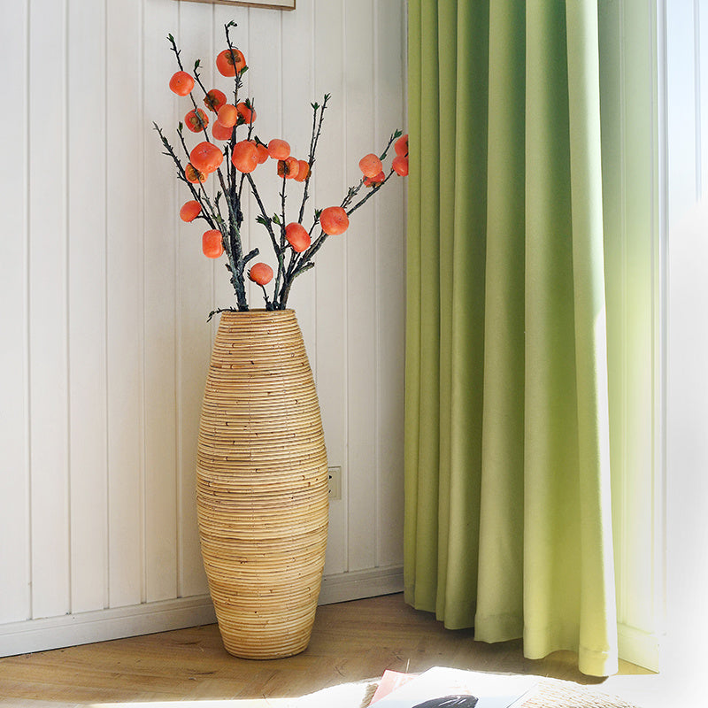 Rattan-Holzvase „Solara“ – Handgefertigte Boho Bodenvase aus Naturmaterialien
