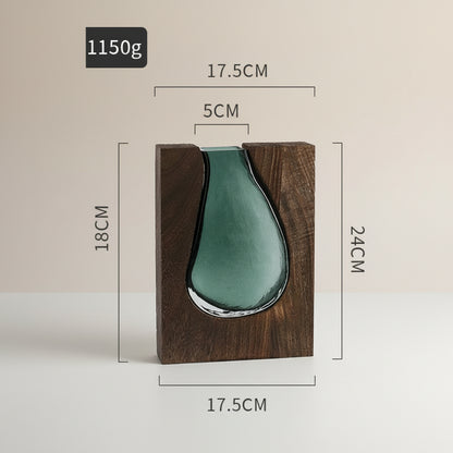 Boho Glasvase „Nordic Mosaic“ – Handgefertigte Holz-Glas Deko im Naturstil