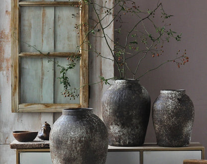 Keramikvase „Rustica“ – Handgefertigte Boho-Vase im Retro-Design aus grober Keramik