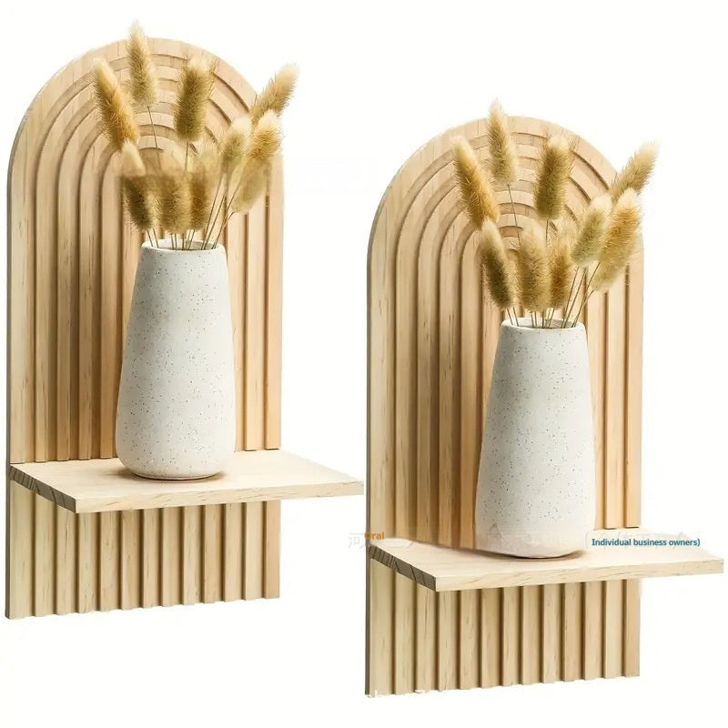 Boho Wandregal „Arco“ – Halb- & Vollrundes Holzregal aus Bambus für Deko, Kerzen & Vasen