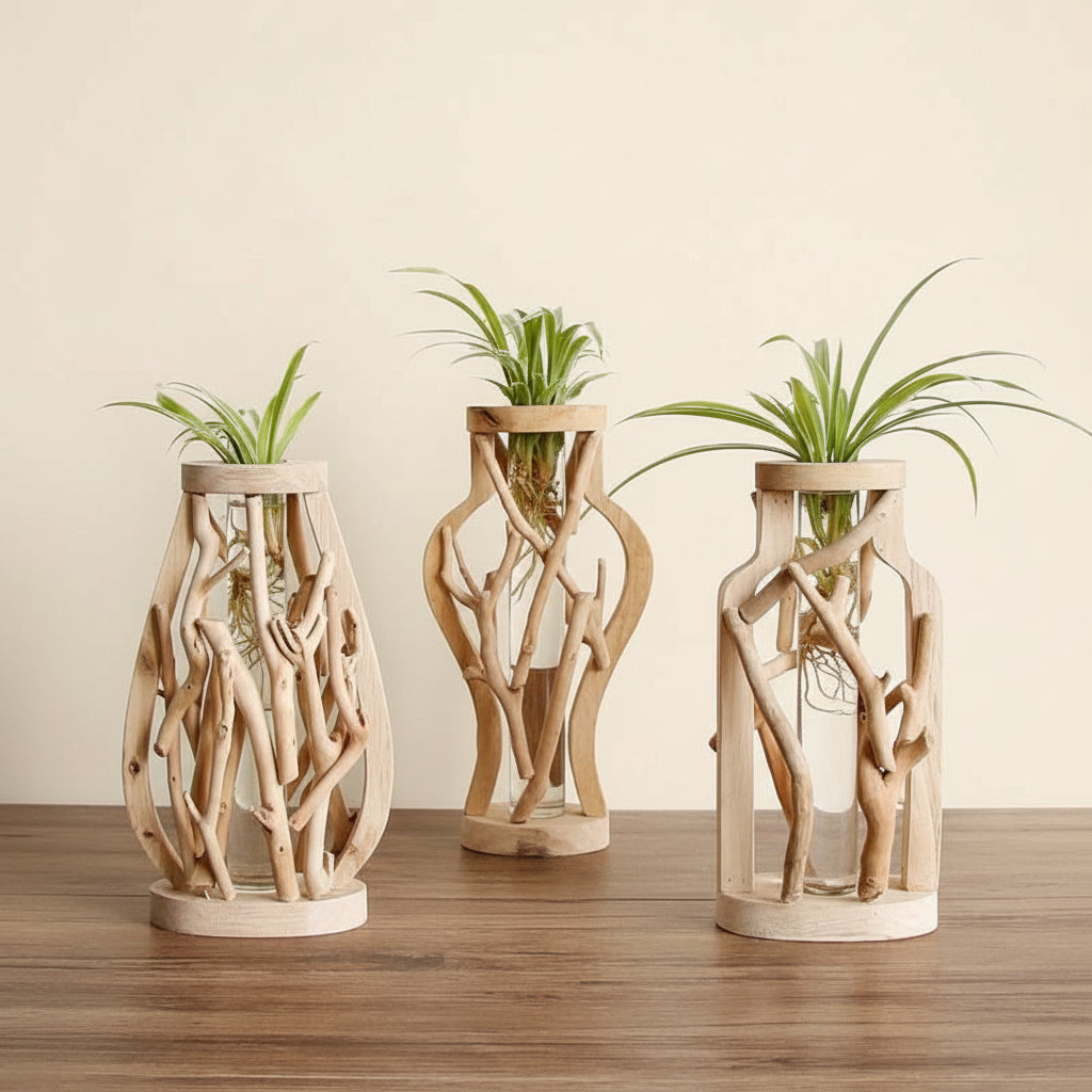 Boho Mini-Holzvase „Nature Shapes“ – Handgefertigte Tischvase aus Massivholz