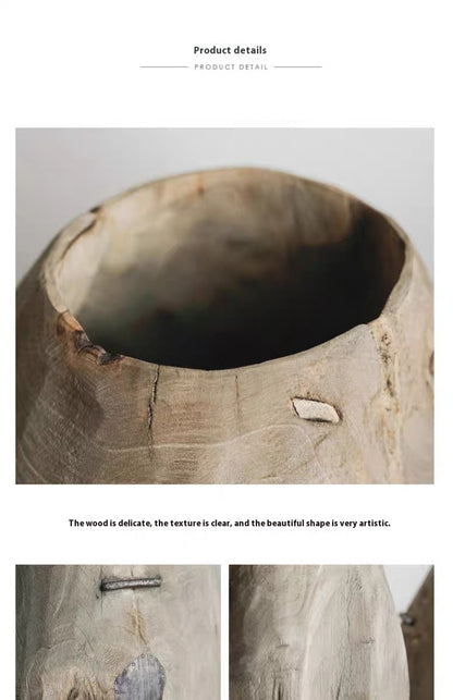 Holzvase „Tao“ – Handgefertigte Bodenvase aus massivem Holz im Boho-Japandi-Stil