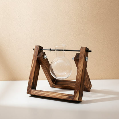 Boho Holz-Schaukel mit Glasvase – Stehende Hydroponik-Vase für Pflanzen