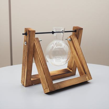 Boho Holz-Schaukel mit Glasvase – Stehende Hydroponik-Vase für Pflanzen