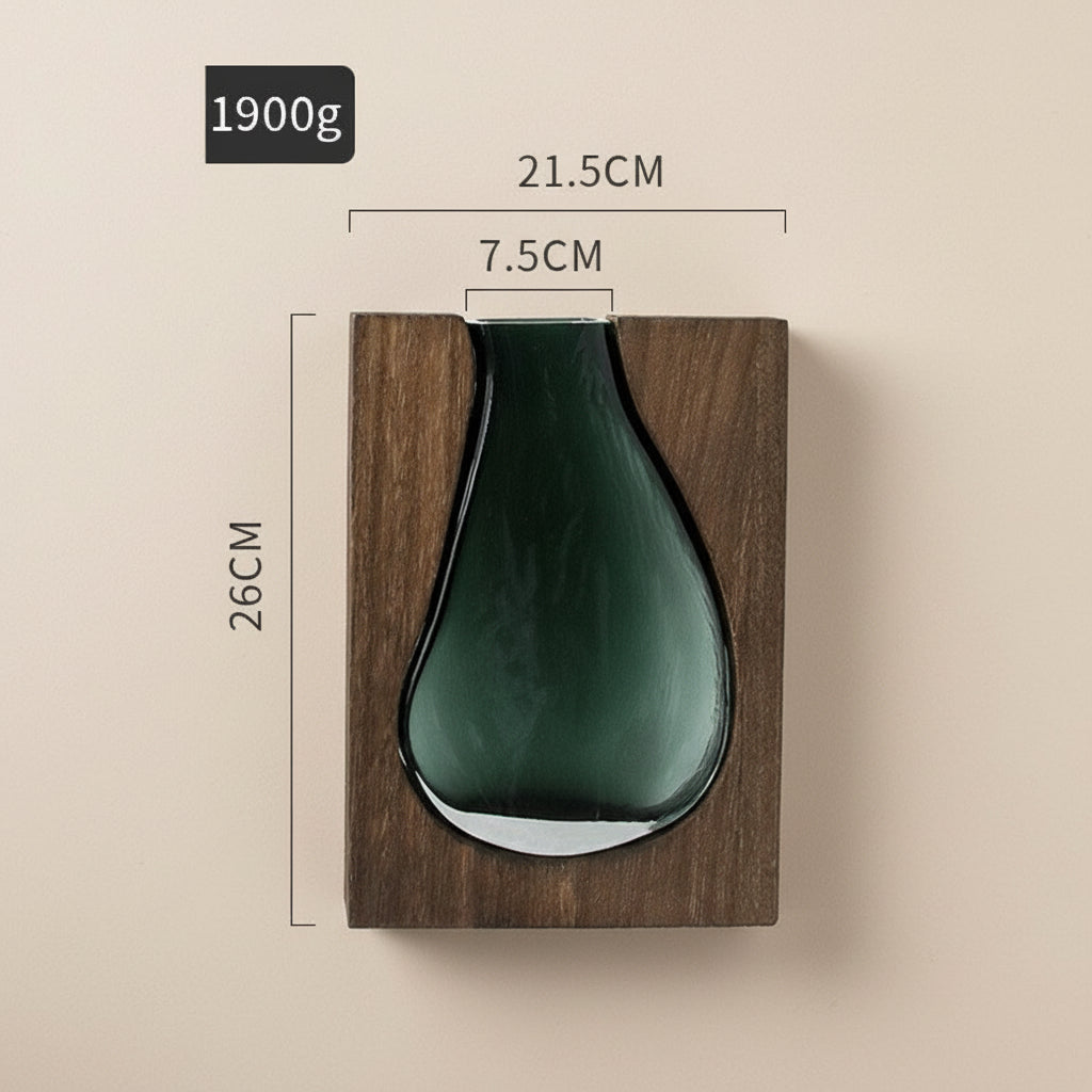 Boho Glasvase „Nordic Mosaic“ – Handgefertigte Holz-Glas Deko im Naturstil