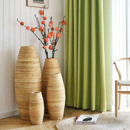 Rattan-Holzvase „Solara“ – Handgefertigte Boho Bodenvase aus Naturmaterialien