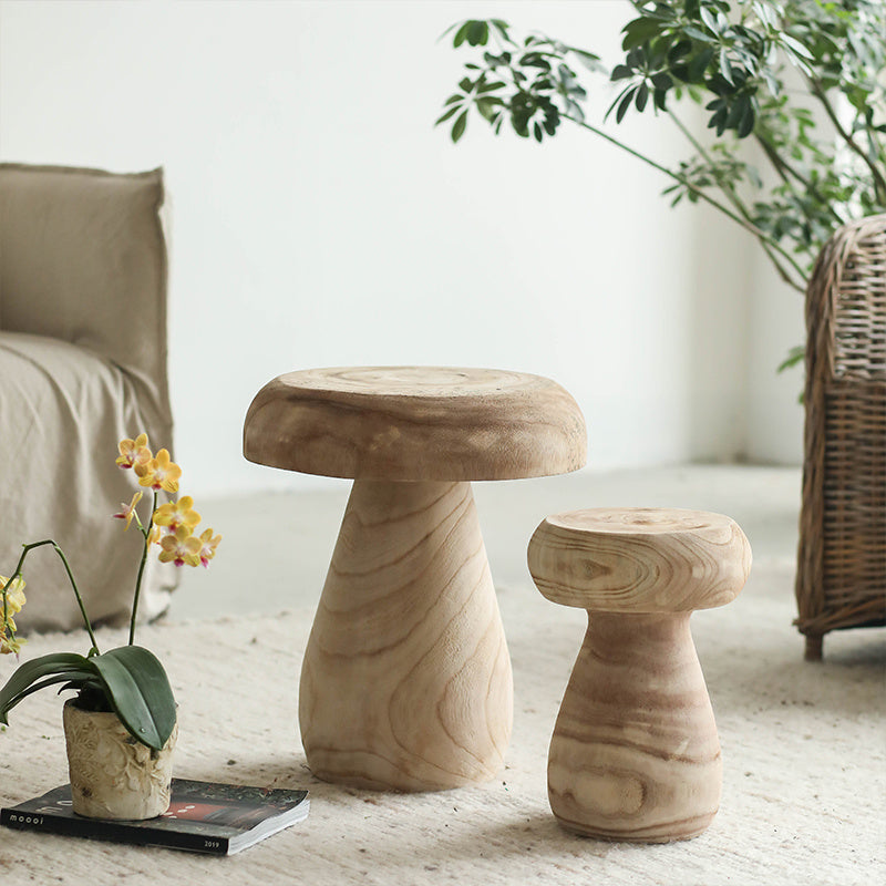 Beistelltisch „Mushroom“ aus Paulownia-Holz – Retro Boho Design im Vintage-Stil