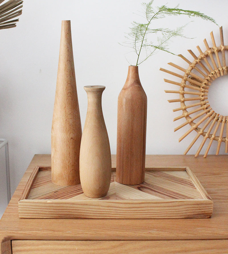 Boho-Trockenblumen-Vase aus Massivholz – Handgefertigte Deko-Vase im Nordic-Stil