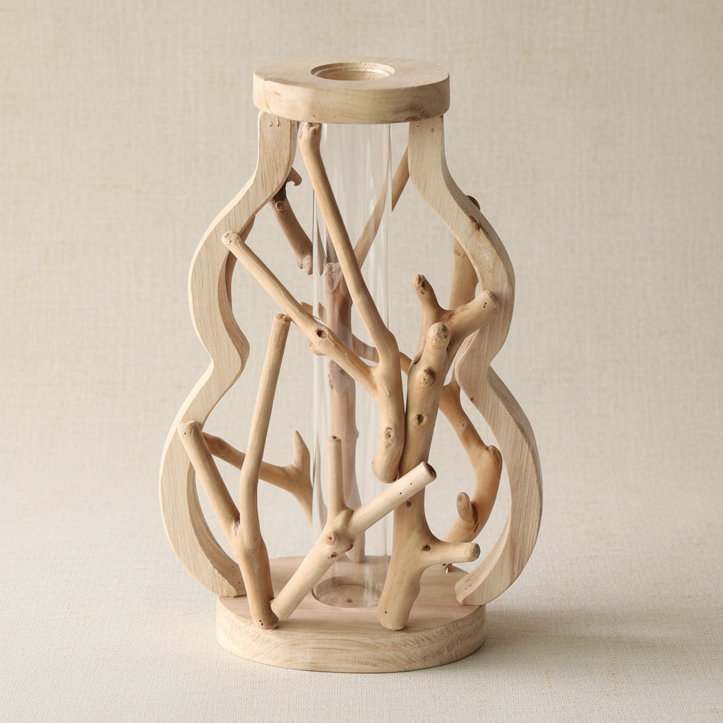 Boho Mini-Holzvase „Nature Shapes“ – Handgefertigte Tischvase aus Massivholz
