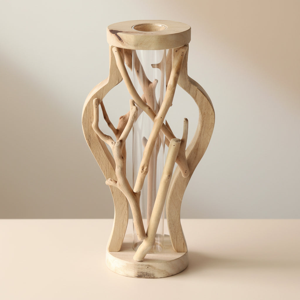 Boho Mini-Holzvase „Nature Shapes“ – Handgefertigte Tischvase aus Massivholz