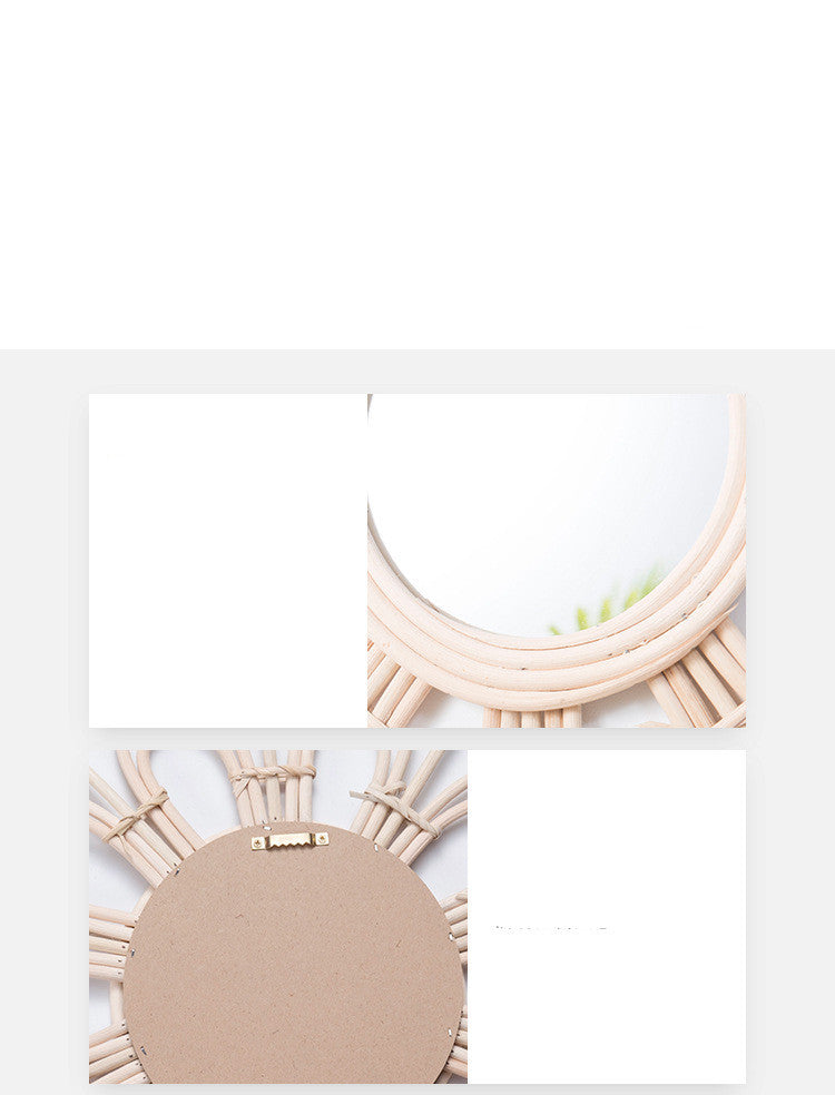 Boho-Wandspiegel aus Rattan – Handgeflochtener Deko- & Schminkspiegel 38 cm