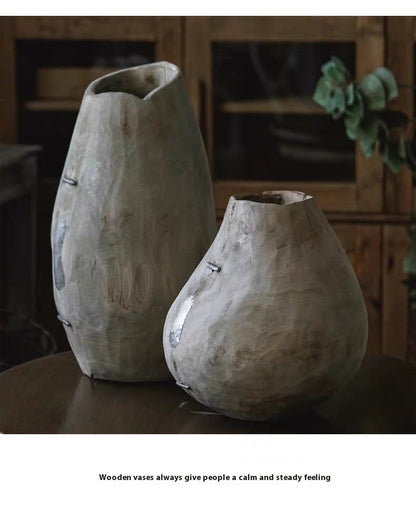 Holzvase „Tao“ – Handgefertigte Bodenvase aus massivem Holz im Boho-Japandi-Stil