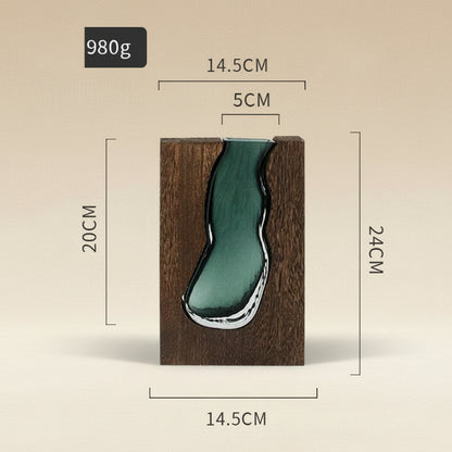 Boho Glasvase „Nordic Mosaic“ – Handgefertigte Holz-Glas Deko im Naturstil