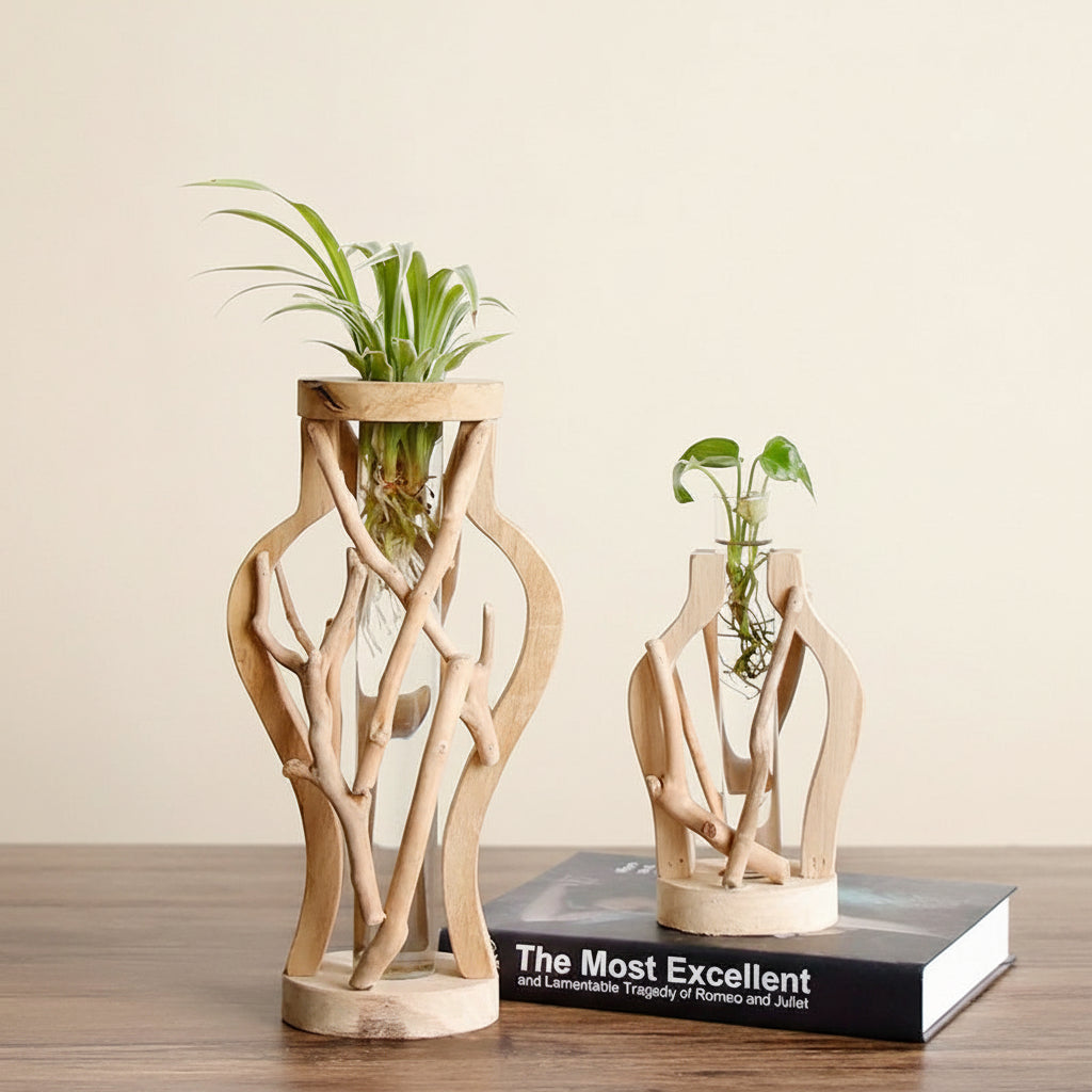 Boho Mini-Holzvase „Nature Shapes“ – Handgefertigte Tischvase aus Massivholz