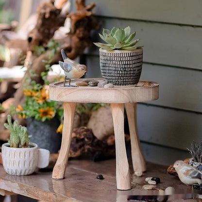Boho Holz-Hocker „Rustic Ground“ – Massivholz Deko-Sockel & Sitzhocker