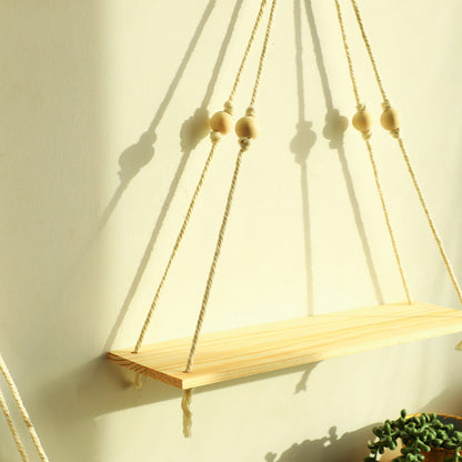 Boho Wandregal „Cotton Harmony“ – Holz & Baumwollfäden