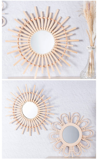 Boho-Wandspiegel aus Rattan – Handgeflochtener Deko- & Schminkspiegel 38 cm