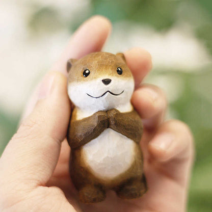 Boho Holzfigur „Otter der Wünsche“ – Handgeschnitzte Dekofigur aus Naturholz