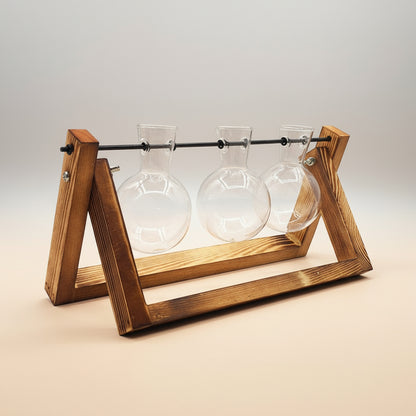 Boho Holz-Schaukel mit Glasvase – Stehende Hydroponik-Vase für Pflanzen