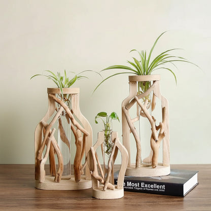 Boho Mini-Holzvase „Nature Shapes“ – Handgefertigte Tischvase aus Massivholz