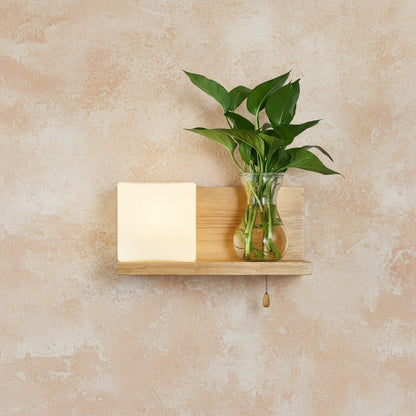 Holz-Wandlampe im Boho-Stil – Minimalistische LED-Lampe mit Glasschirm für Schlafzimmer & Wohnzimmer