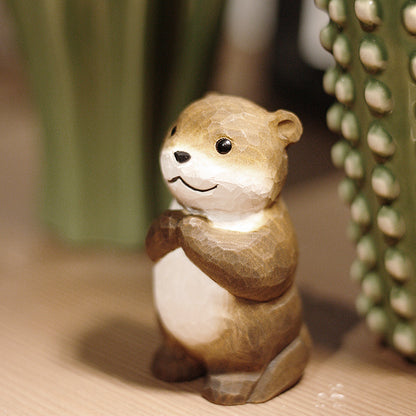 Boho Holzfigur „Otter der Wünsche“ – Handgeschnitzte Dekofigur aus Naturholz