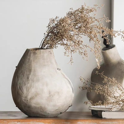 Holzvase „Tao“ – Handgefertigte Bodenvase aus massivem Holz im Boho-Japandi-Stil
