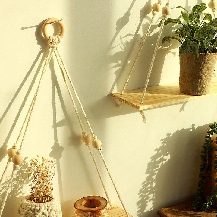 Boho Wandregal „Cotton Harmony“ – Holz & Baumwollfäden