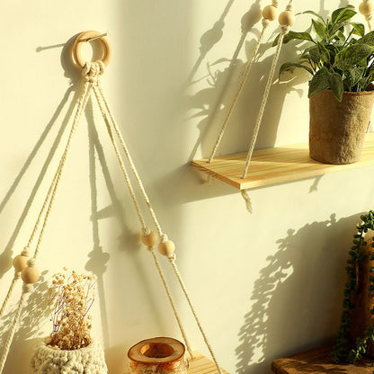 Boho Wandregal „Cotton Harmony“ – Holz & Baumwollfäden