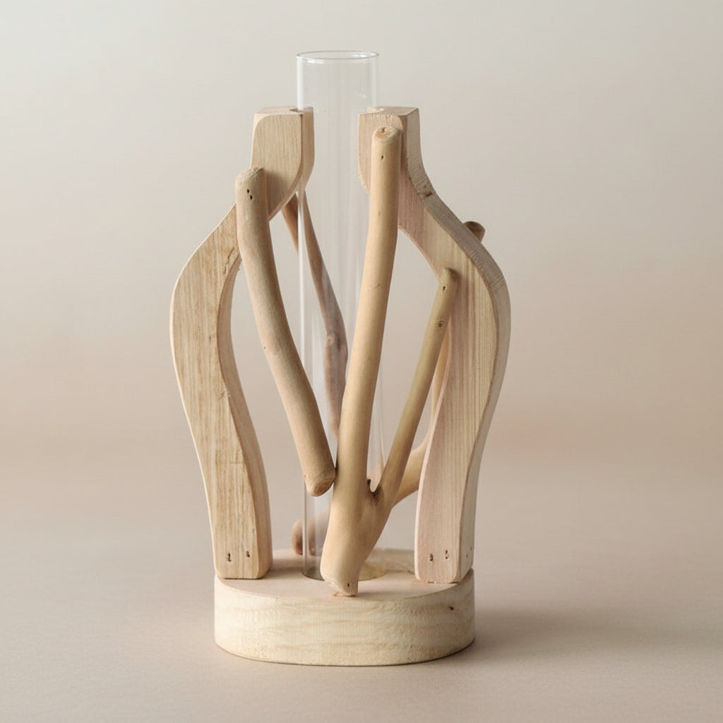Boho Mini-Holzvase „Nature Shapes“ – Handgefertigte Tischvase aus Massivholz