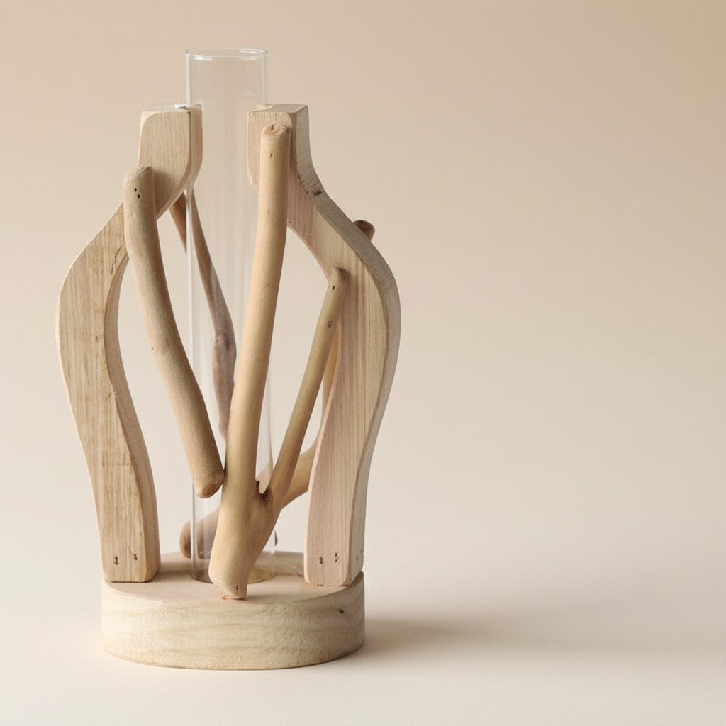 Boho Mini-Holzvase „Nature Shapes“ – Handgefertigte Tischvase aus Massivholz