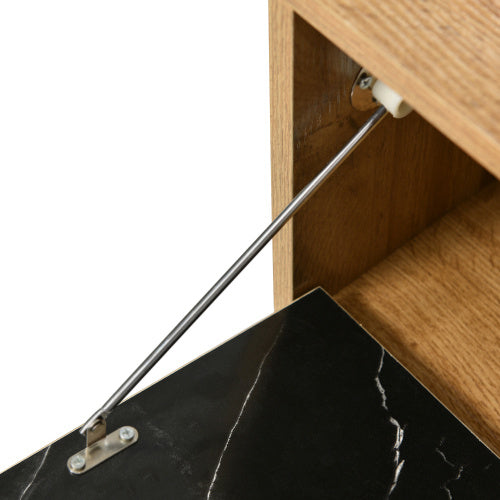 Boho TV-Schrank „Marbél“ – Holz & Marmoroptik mit Eisenbeinen | Moderner Naturstil